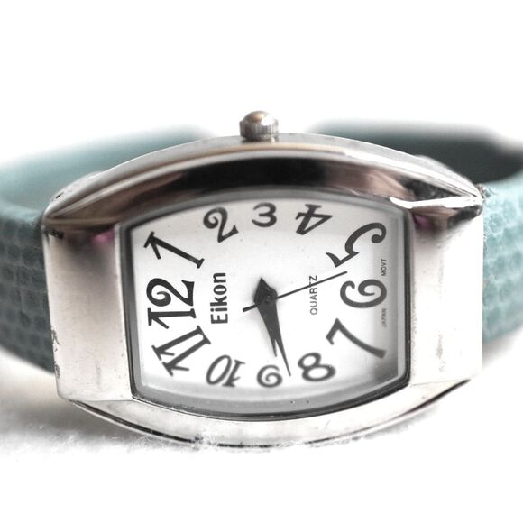 Eikon Teal 5" Cuff Silver Tone White Face New Battery Works Great Watch - Picture 1 of 5